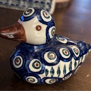 Polish Pottery Duck Figurine in Blue and White